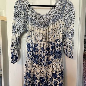 blue and white Anthropologie Romper, size small, EUC